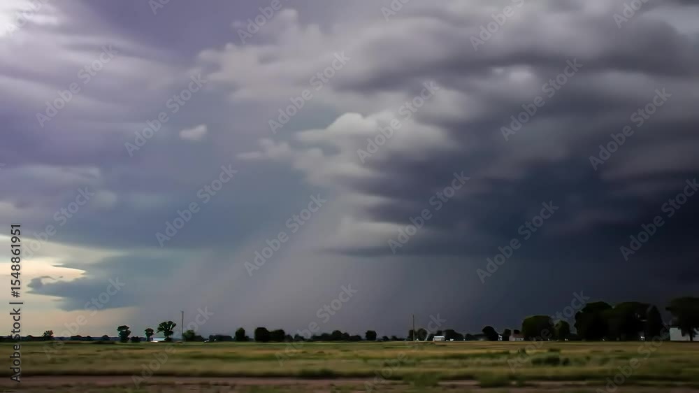 Dramatic Storm Clouds Rolling Over Rural Landscape with Rain and Trees Dramatic Storm Clouds Rolling Over Rural Landscape with Rain and Trees