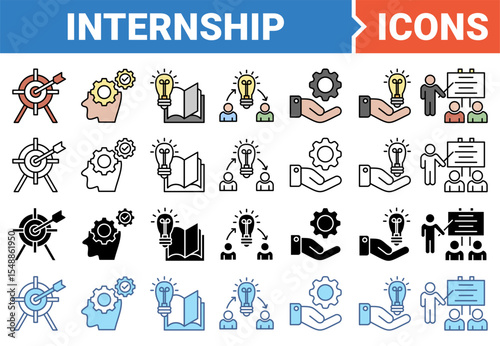 Internship banner icon set with multiple style collection.