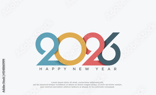 Happy New Year 2026 text design. Business diary cover for 2026 with wishes. Brochure, card, banner design template. Vector illustration. Isolated on white background.