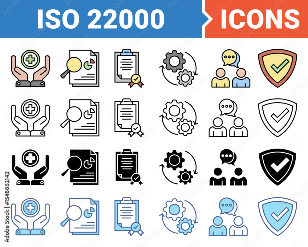 Fototapeta premium ISO 22000 banner icon set with multiple style collection.