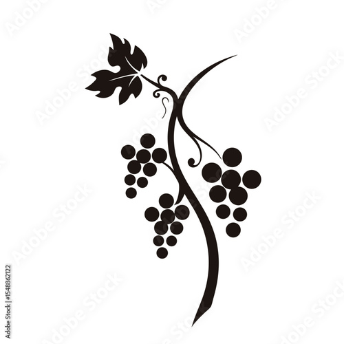 Creative grapes vine vector icon with flowing lines and balanced form, ideal for organic product packaging, vineyard branding, juice labels, and menus

