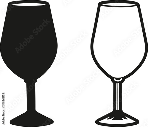 Elegant Wine Glass Vector Illustration in Black and White Outline Style