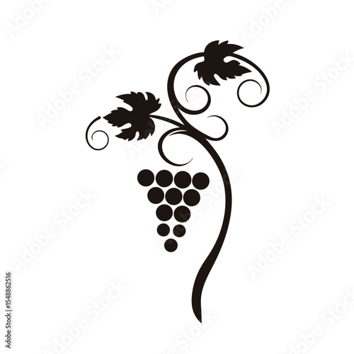 Black silhouette grapes vine icon in vector format, featuring minimal design and organic feel, ideal for eco branding, wine industry, and natural food use

