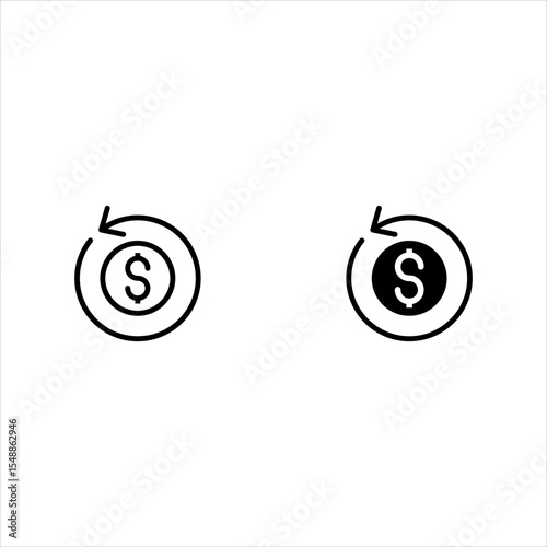 Set round money back refund investment icon, financial repeat arrow flat design vector pictogram, infographic interface elements for app logo web button ui ux isolated on white background