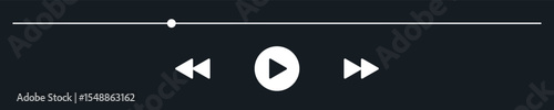 Minimized video player bar, audio control panel. App or web widget with song duration line. Music Mini user interface dark theme. UI display for podcast with play skip Buttons. Playback screen mockup.