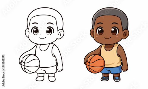 boy playing basketball coloring page for kids