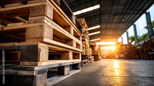 Wallpaper Mural Stacked wooden pallets in a bright warehouse with concrete floor Torontodigital.ca