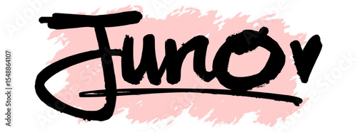 Handwritten black graffiti name “Juno” with pink splatter background. Feminine and bold tag style perfect for digital stickers, streetwear fashion, and modern graffiti art.