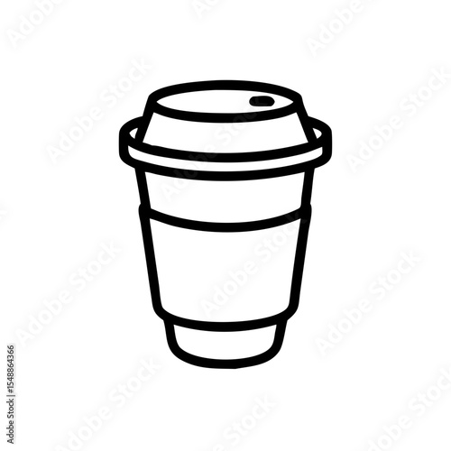 Line art coffee cup with a lid in minimal style  