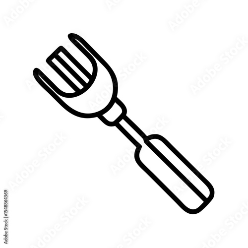Gardening hand fork with a wooden handle in simple line design  