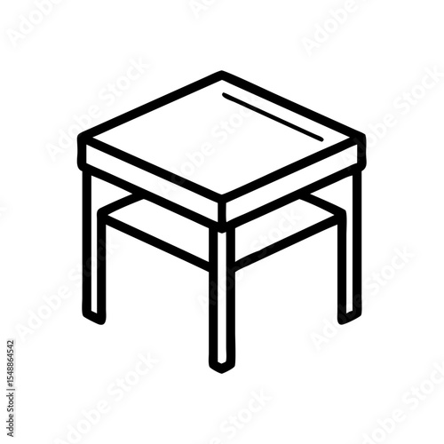Simple black outline isometry style of a square wooden table on transparent background  