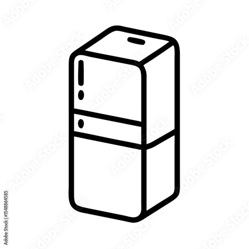 Black and white outline of a modern refrigerator design  