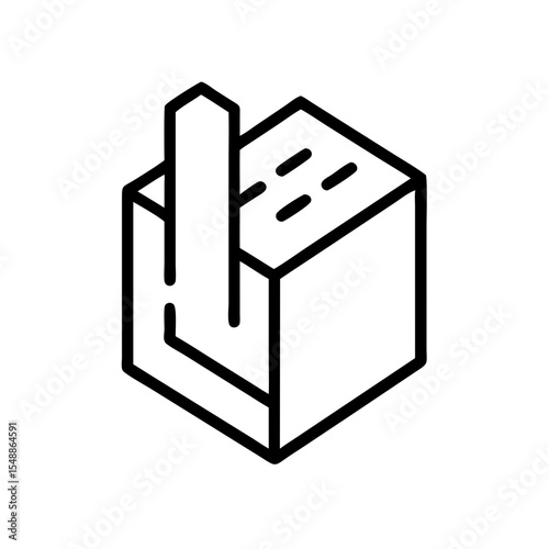 Minimalist illustration, isometry style, of a block with protruding stick design  