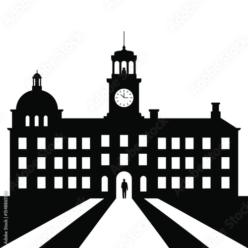 Silhouette of a Large Clock Tower Building