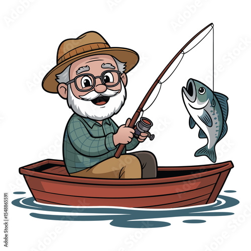 old man fishing cartoon vector image
