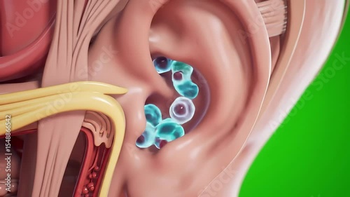 Human Ear Anatomy with Blue Tympanic Membrane Animation on Green Screen photo