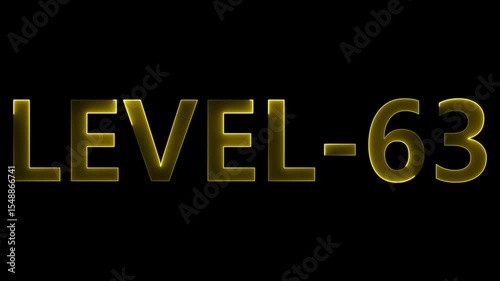 next 63 Level text animation. level neon bright text font colorful 4k video animation. Neon level up sign and upper Level