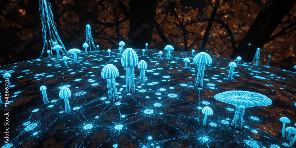 custom made wallpaper toronto digitalWild Forest Mushroom Network Specialized infrared visualization of underground mycelium creating abstract communication web in trending biological research palette without