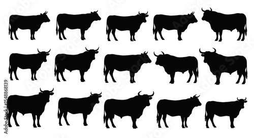Silhouette Vector Design Pack Collection of Animals Farm Livestock Cow Bull Cattle Breed