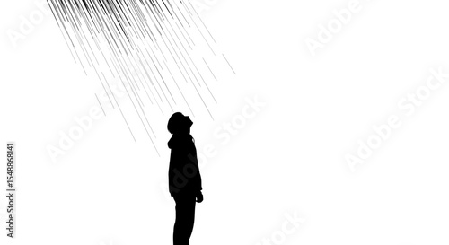 Man Looks up at the Rain Silhouette Vector Art Minimalist Design Illustration
