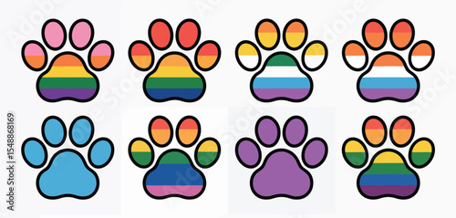 Rainbow Pride Paw Prints on White Background