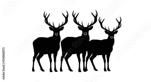 Group of Three Majestic Stag Silhouette Vector Art Animals Wildlife Nature Symbolism