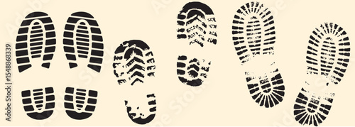 Collection of different abstract black vintage grunge shoe prints