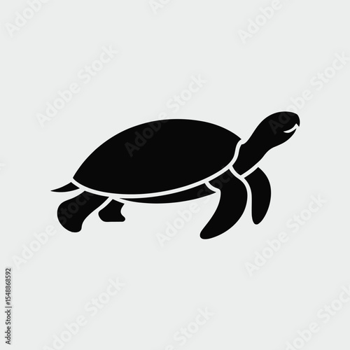 Black Silhouette of a Turtle on a Light Gray Background Simple Minimalist Sea Turtle Design Graphic image