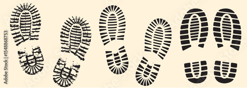Collection of different abstract black vintage grunge shoe prints