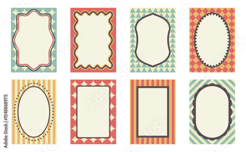 Frame vintage retro decorative collection with colorful geometric background