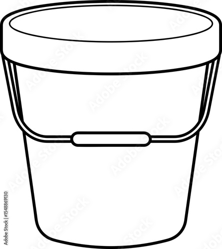 Line Art Illustration of a Plastic Bucket with Lid and Handle