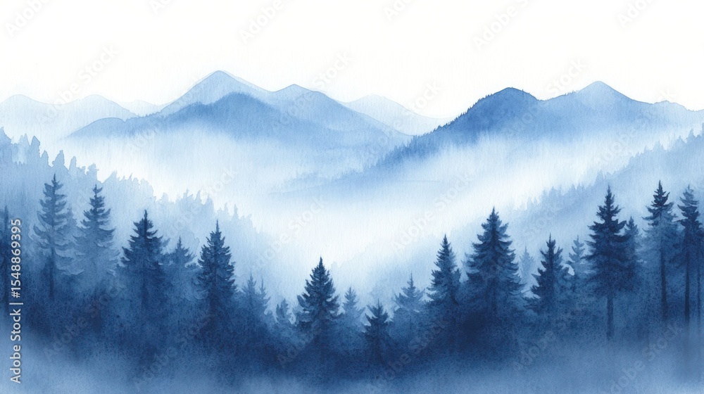 Fototapeta premium Misty mountains watercolor landscape