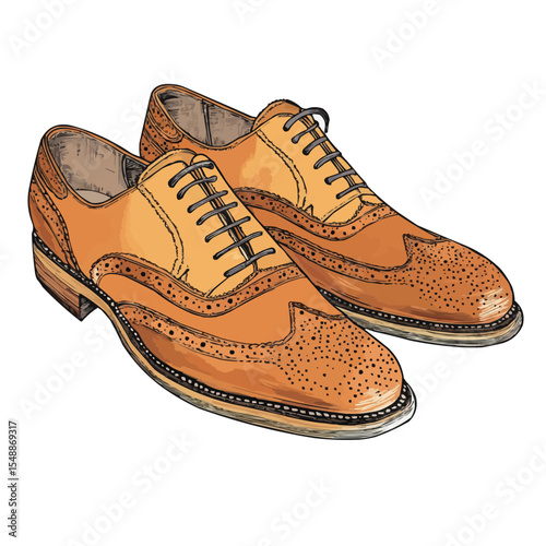Classic Men's Brogue Shoes with Vintage Detailing in 2D