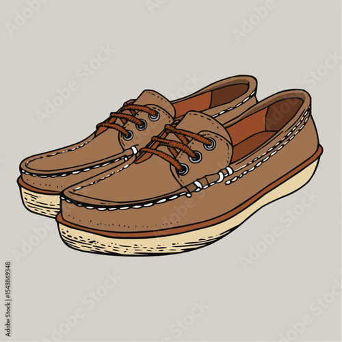 Men's Boat Shoes with Leather Laces and Nautical 2D Design