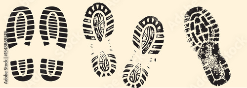 Collection of different abstract black vintage grunge shoe prints