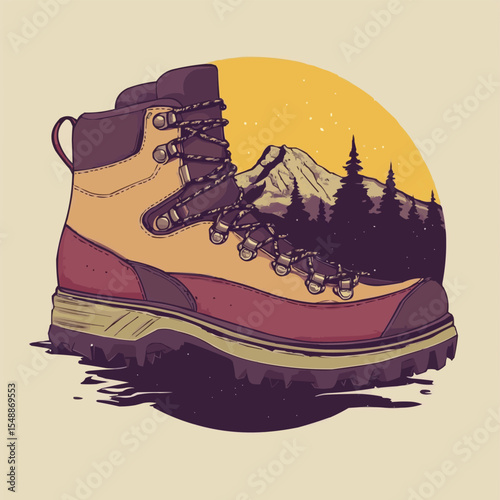 Rugged Men's Hiking Boots with Durable Sole in Flat Design
