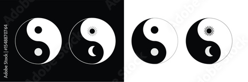 Yin Yang icon set. Celestial Yin Yang Icon Symbol. Yin-Yang set of flat simple vector icons.
