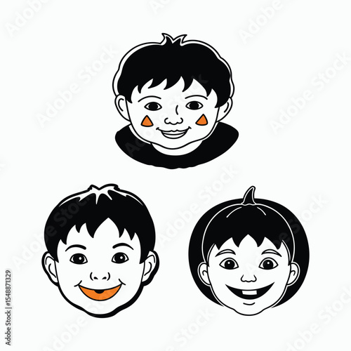 Silhouette Smiling Child with Pumpkin Face Paint – Halloween Portrait Photo