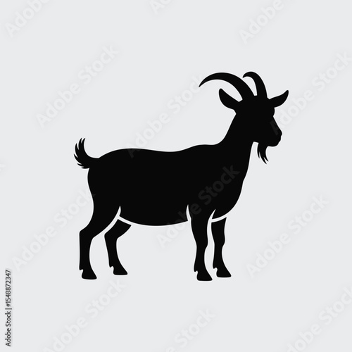 Black Silhouette of a Goat Standing on a Light Gray Background Simple Minimalist Animal Icon Vector Graphic Design Element