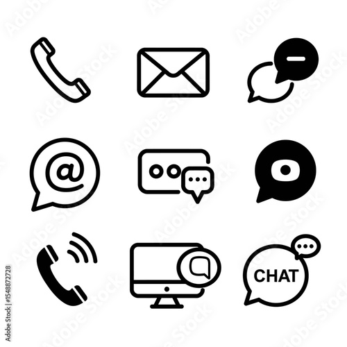 web icon, contact us icon, blog and social media round signs