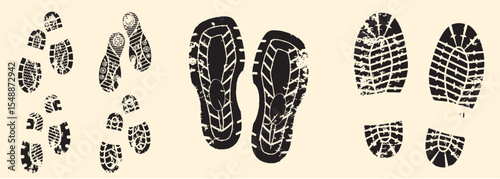Collection of different abstract black vintage grunge shoe prints