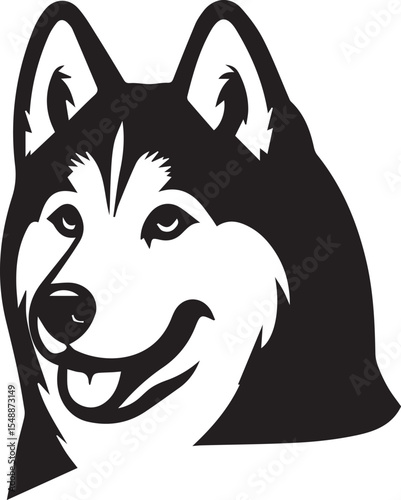 Siberian Husky Dog Vector Illustration in Black and White 
