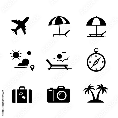 Travel icon black. Vocation icon set. illustration Design.