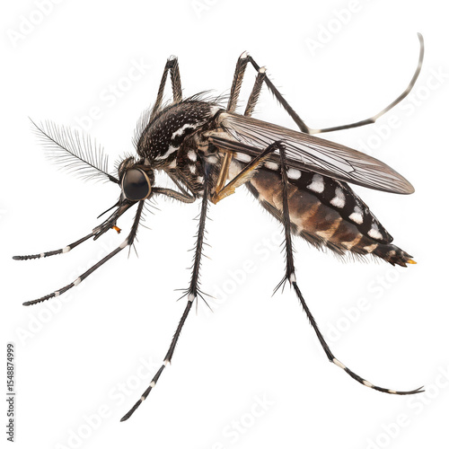 Detailed closeup of a mosquito on black background