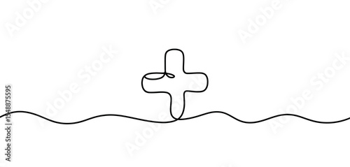 Single Line Art Plus Sign on White Background