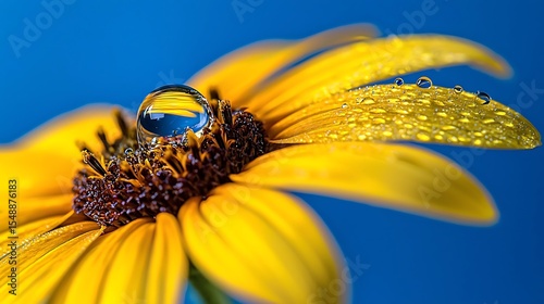 Vibrant Yellow Flower with Dewdrop Macro Photography Close up Nature