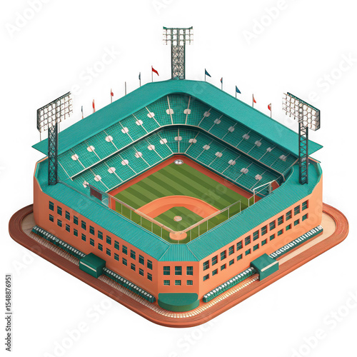 Isometric illustration of fenway park baseball stadium
