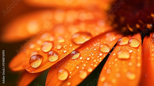 Vibrant Orange Flower Petals with Dew Drops Close up Macro Photography of Nature s Beauty
