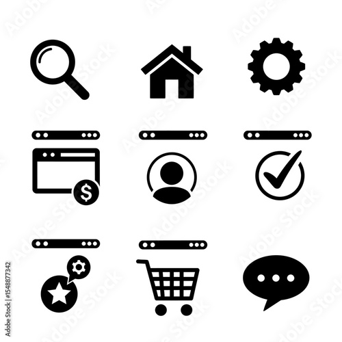 web icon, contact us icon, blog and social media round signs.