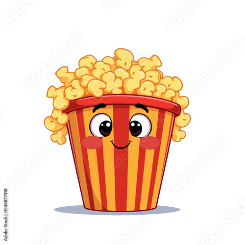Cute popcorn bucket cartoon character isolated on white background